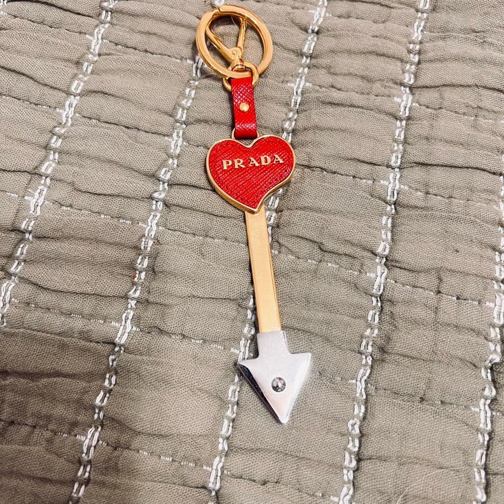Prada Red Heart and Gold Arrow Keychain